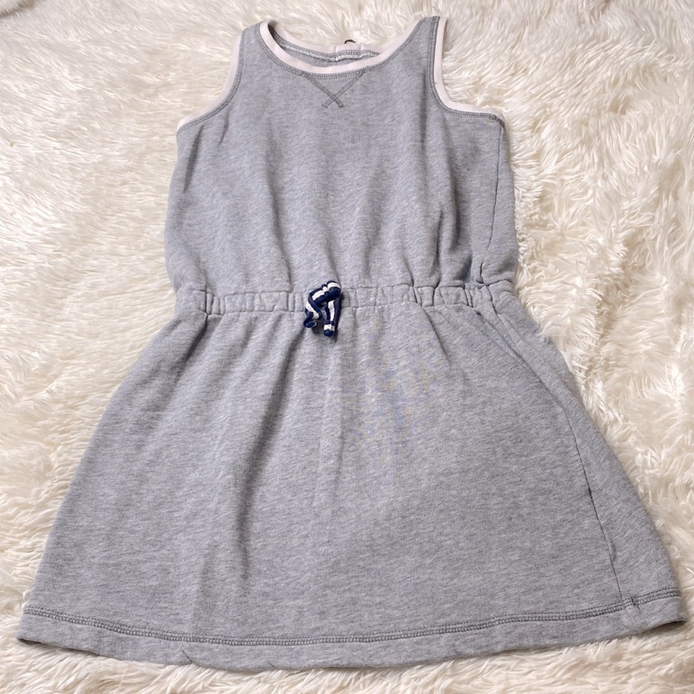 Hanna Anderson Grey & White Trimmed Sweatshirt Sleeveless Dress 100% Cotton
